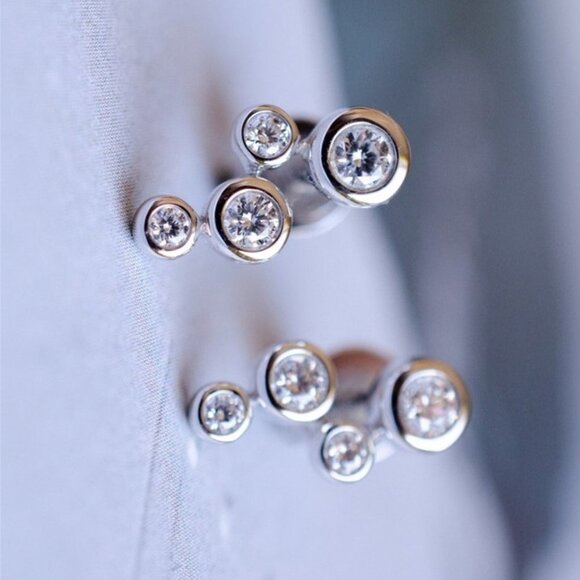 🎊 Luxury Bezel Setting Round Shaped CZ Stud Earrings, MLNN1038 - Picture 1 of 4